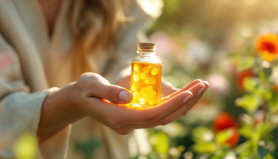 Globuli-Fläschchen in Frauenhand