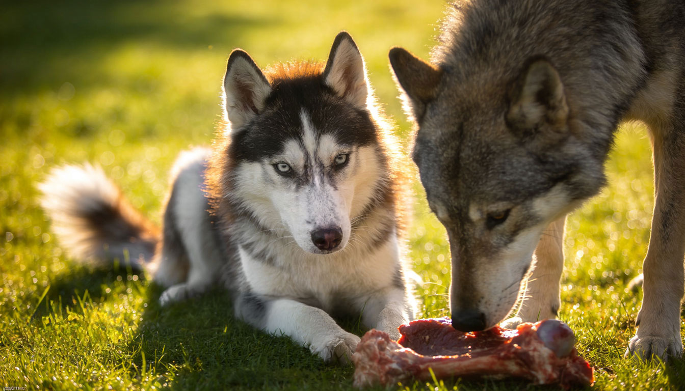 Hund und Wolf bei natürlicher Ernährung