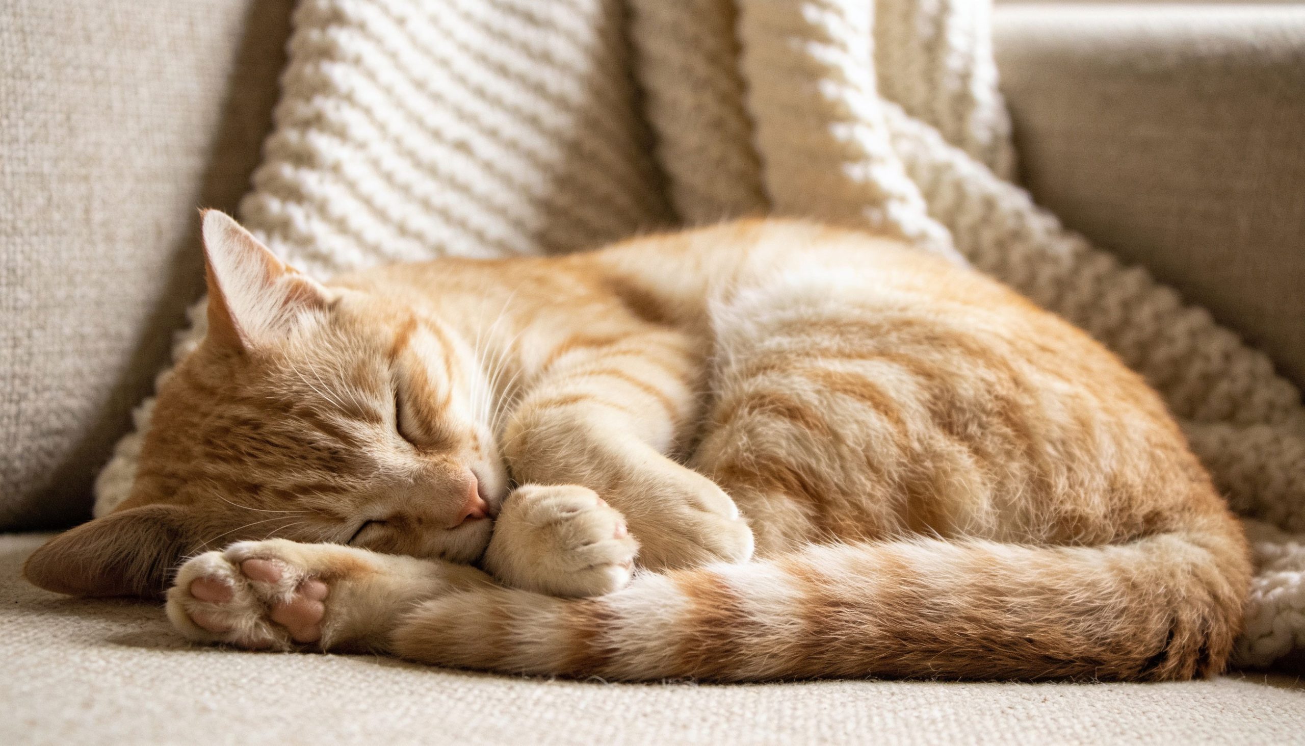 Schlafende Katze auf einem Sofa